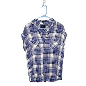 Rails Womens Short Sleeve Plaid Button Down Shirt Blue Sz XS